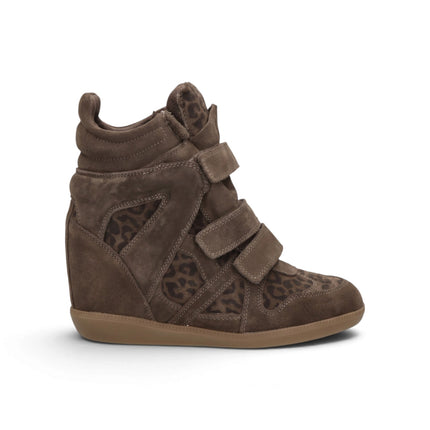 Sneakers Donna con Zeppa Interna e Velcro in Camoscio Leo Moro | Exe YG993 LEOPARD BROWN Exe 