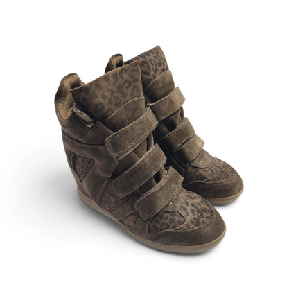 Sneakers Donna con Zeppa Interna e Velcro in Camoscio Leo Moro | Exe YG993 LEOPARD BROWN Exe 