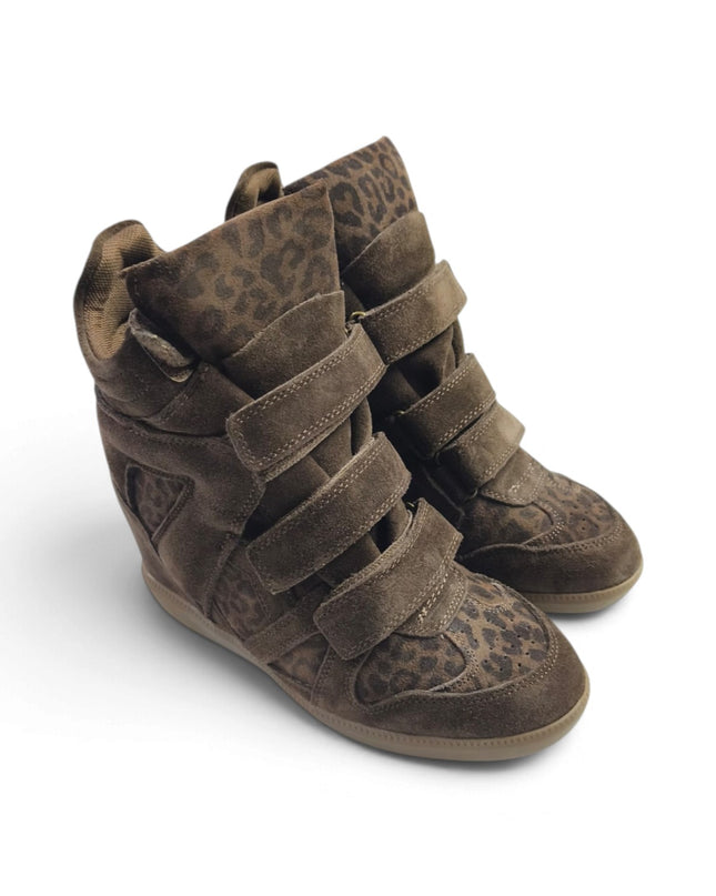 Sneakers Donna con Zeppa Interna e Velcro in Camoscio Leo Moro | Exe YG993 LEOPARD BROWN Exe 