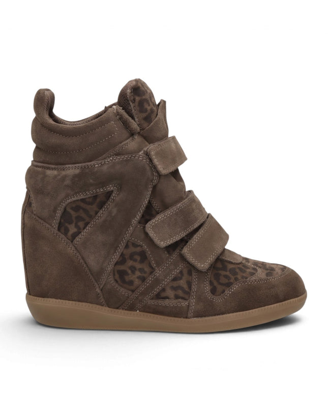 Sneakers Donna con Zeppa Interna e Velcro in Camoscio Leo Moro | Exe YG993 LEOPARD BROWN Exe 