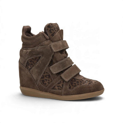 Sneakers Donna con Zeppa Interna e Velcro in Camoscio Leo Moro | Exe YG993 LEOPARD BROWN Exe 