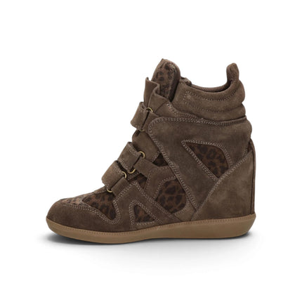 Sneakers Donna con Zeppa Interna e Velcro in Camoscio Leo Moro | Exe YG993 LEOPARD BROWN Exe 