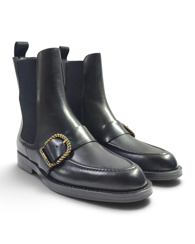 Stivaletto Chelsea Donna Tacco Basso in Pelle Nera | Frau A84N6 BLACK Frau 
