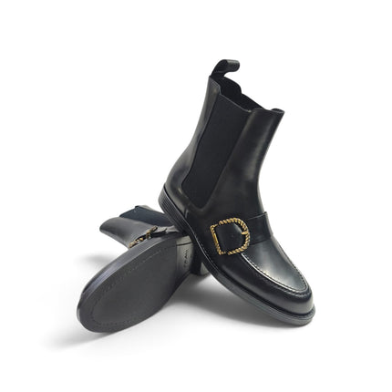 Stivaletto Chelsea Donna Tacco Basso in Pelle Nera | Frau A84N6 BLACK Frau 