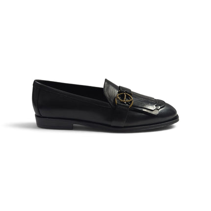 Mocassino Donna con Frangia Tacco Basso in Pelle Nera | Frau A88S3 BLACK Frau 