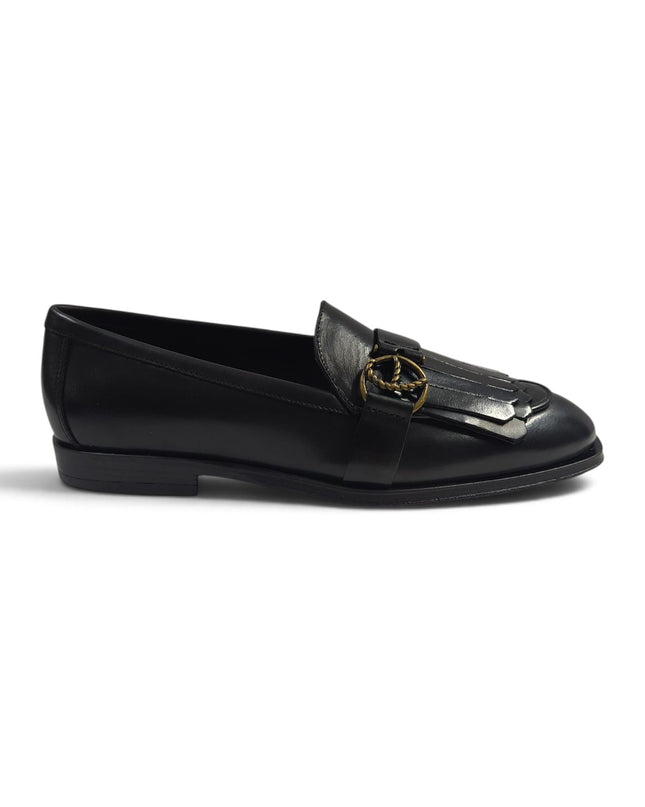 Mocassino Donna con Frangia Tacco Basso in Pelle Nera | Frau A88S3 BLACK Frau 