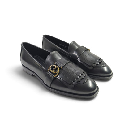Mocassino Donna con Frangia Tacco Basso in Pelle Nera | Frau A88S3 BLACK Frau 