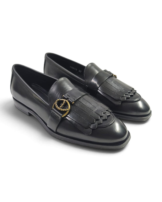 Mocassino Donna con Frangia Tacco Basso in Pelle Nera | Frau A88S3 BLACK Frau 