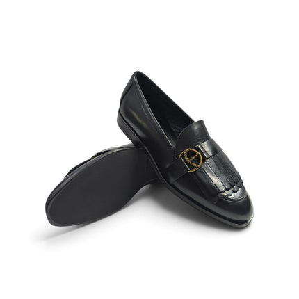 Mocassino Donna con Frangia Tacco Basso in Pelle Nera | Frau A88S3 BLACK Frau 