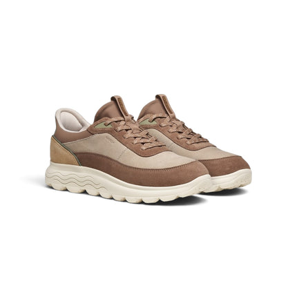 Spherica Plus Sneakers Donna Bassa in Pelle e Tessuto Beige Multi | Geox D567MB SPHERICA PLUS BEIGE BROWN Geox 