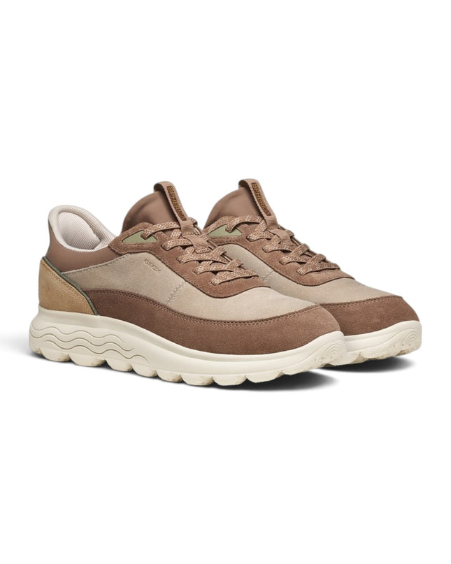 Spherica Plus Sneakers Donna Bassa in Pelle e Tessuto Beige Multi | Geox D567MB SPHERICA PLUS BEIGE BROWN Geox 