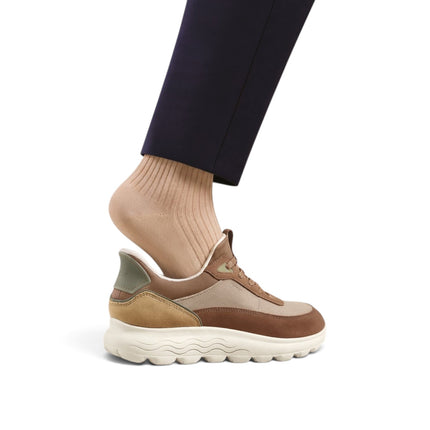 Spherica Plus Sneakers Donna Bassa in Pelle e Tessuto Beige Multi | Geox D567MB SPHERICA PLUS BEIGE BROWN Geox 