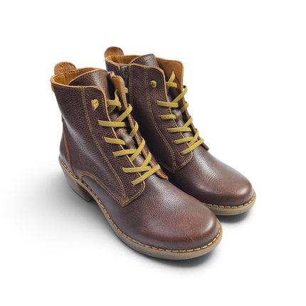 Stivaletti Donna con Tacco Lacci e Zip in Pelle Marrone Cuoio | Jungla 7512 BROWN Jungla 