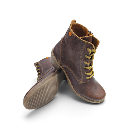 Stivaletti Donna con Tacco Lacci e Zip in Pelle Marrone Cuoio | Jungla 7512 BROWN Jungla 