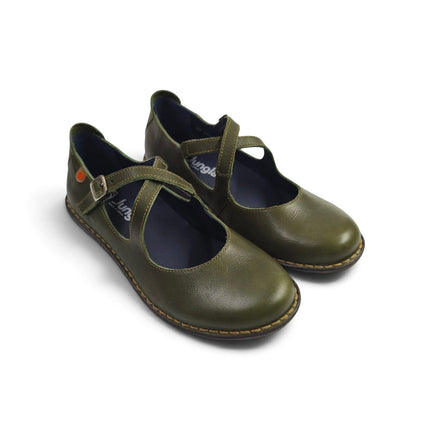 Ballerina Donna con Doppio Cinturino in Pelle Verde | Jungla 8340 MOSS GREEN Jungla 