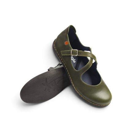 Ballerina Donna con Doppio Cinturino in Pelle Verde | Jungla 8340 MOSS GREEN Jungla 