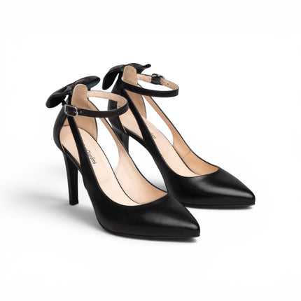Nero Giardini Decollete Donna con Fiocco Cinturino e Tacco Stiletto in Pelle Nera E211072DE NERO 100 Nero Giardini 