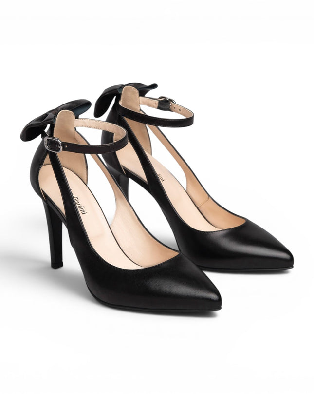 Nero Giardini Decollete Donna con Fiocco Cinturino e Tacco Stiletto in Pelle Nera E211072DE NERO 100 Nero Giardini 