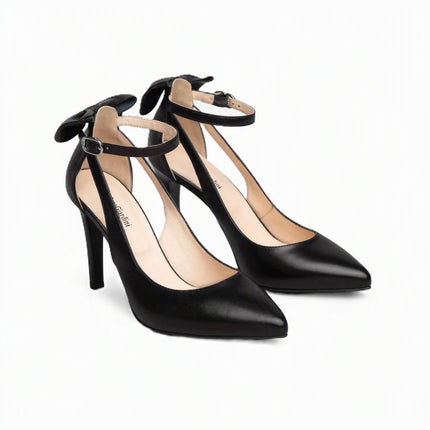 Nero Giardini Decollete Donna con Fiocco Cinturino e Tacco Stiletto in Pelle Nera E211072DE NERO 100 Nero Giardini 