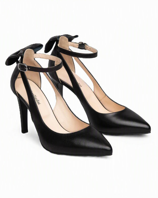 Nero Giardini Decollete Donna con Fiocco Cinturino e Tacco Stiletto in Pelle Nera E211072DE NERO 100 Nero Giardini 
