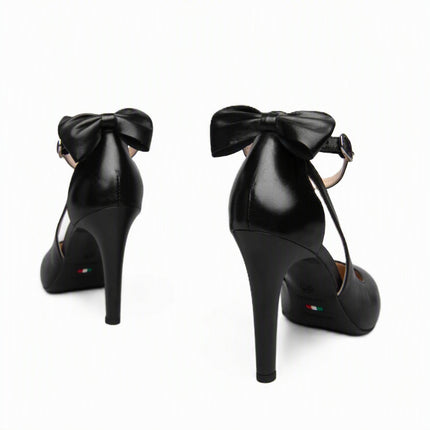 Nero Giardini Decollete Donna con Fiocco Cinturino e Tacco Stiletto in Pelle Nera E211072DE NERO 100 Nero Giardini 