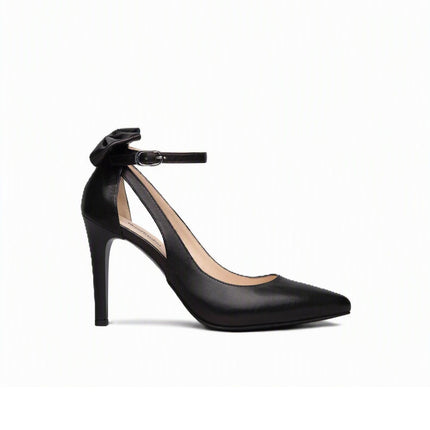 Nero Giardini Decollete Donna con Fiocco Cinturino e Tacco Stiletto in Pelle Nera E211072DE NERO 100 Nero Giardini 