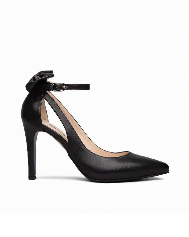 Nero Giardini Decollete Donna con Fiocco Cinturino e Tacco Stiletto in Pelle Nera E211072DE NERO 100 Nero Giardini 