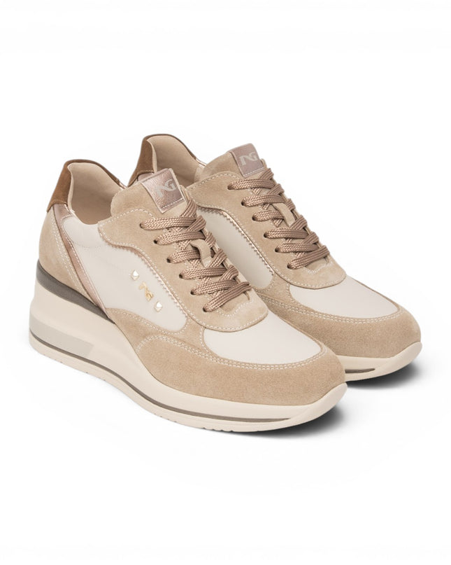 Sneakers Donna con Zeppa  in Pelle e Camoscio Camel | Nero Giardini I617390D CAMEL 421 Nero Giardini 