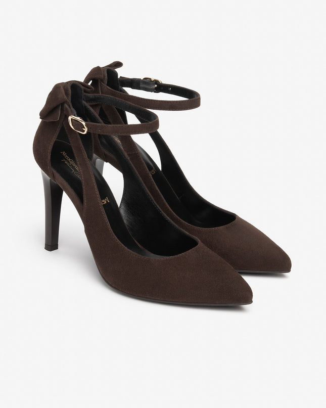 Nero Giardini Decollete Donna con Fiocco Cinturino e Tacco Stiletto in Camoscio Testa di Moro I617560DE MORO 300 Nero Giardini 
