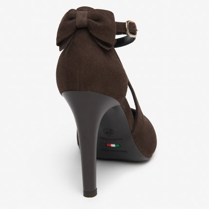 Nero Giardini Decollete Donna con Fiocco Cinturino e Tacco Stiletto in Camoscio Testa di Moro I617560DE MORO 300 Nero Giardini 