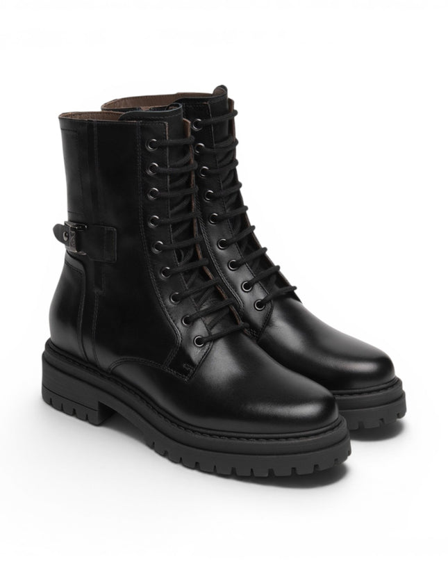 Nero Giardini Anfibi Donna con Lacci e Zip in Pelle Nera I618023D NERO 100 Nero Giardini 