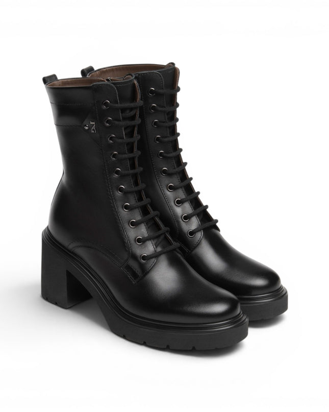 Stivaletto Anfibio Donna con Tacco in Pelle Nera | Nero Giardini I618083D NERO 100 Nero Giardini 