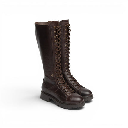 Stivale Anfibio Donna con Lacci e Zip in Pelle Ebano Marrone | NeroGiardini I618093D EBONY 355 Nero Giardini 