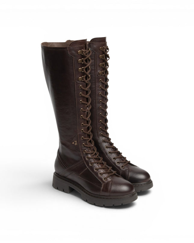 Stivale Anfibio Donna con Lacci e Zip in Pelle Ebano Marrone | NeroGiardini I618093D EBONY 355 Nero Giardini 