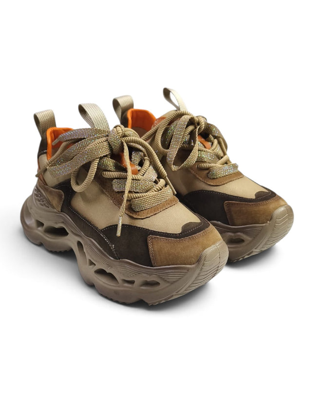 Sneakers Chunky Donna in Pelle e Camoscio Multicolor Marrone | Renato Garini 396 BROWN Renato Garini 