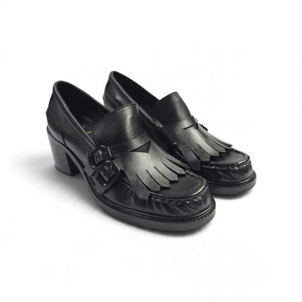 Mocassini Donna conTacco e Frange in Pelle Nera | Taj 1531 BLACK Taj 
