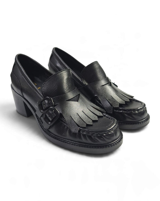 Mocassini Donna conTacco e Frange in Pelle Nera | Taj 1531 BLACK Taj 