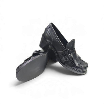 Mocassini Donna conTacco e Frange in Pelle Nera | Taj 1531 BLACK Taj 