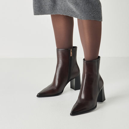 Stivaletti Tronchetti Donna a Punta con Tacco Alto in Pelle Mogano | Tamaris 25394-47 MAHOGANY Tamaris 