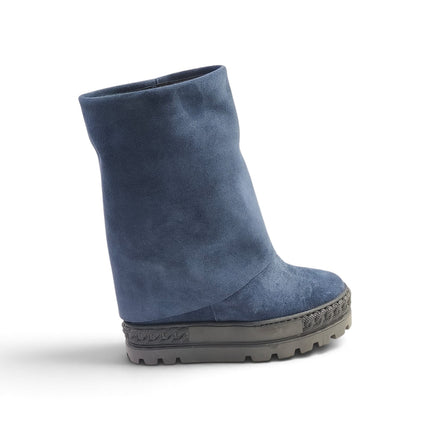 Stivali Donna Double Face con Risvolto e Zeppa in Camoscio Blu | Tsakiris Mallas 622  NINA DOUBLE FACE BLUE Tsakiris Mallas 