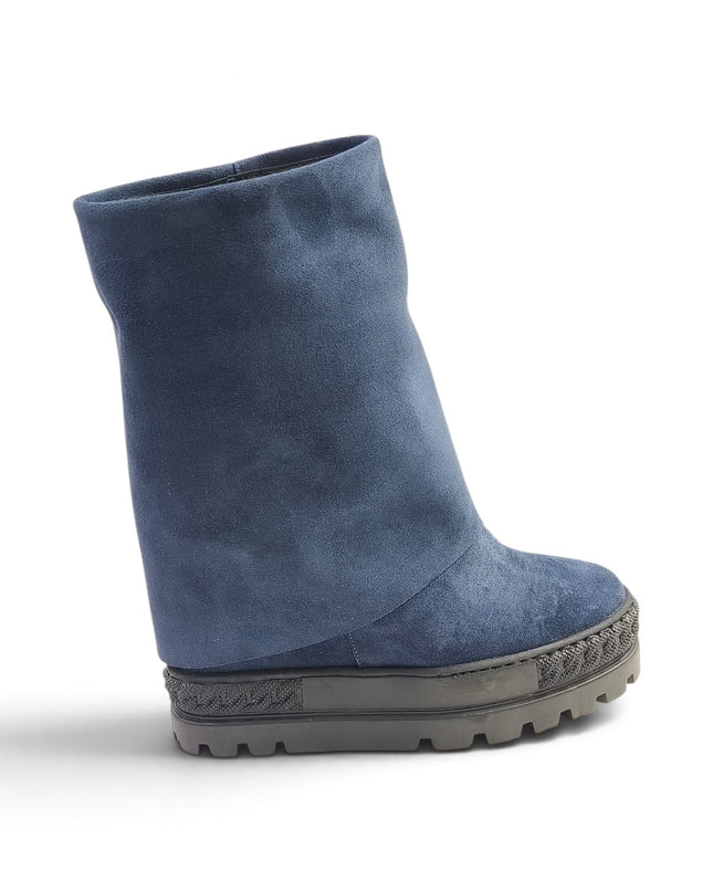 Stivali Donna Double Face con Risvolto e Zeppa in Camoscio Blu | Tsakiris Mallas 622  NINA DOUBLE FACE BLUE Tsakiris Mallas 
