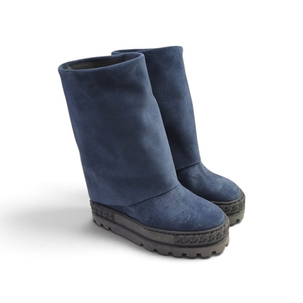 Stivali Donna Double Face con Risvolto e Zeppa in Camoscio Blu | Tsakiris Mallas 622  NINA DOUBLE FACE BLUE Tsakiris Mallas 