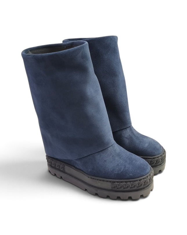 Stivali Donna Double Face con Risvolto e Zeppa in Camoscio Blu | Tsakiris Mallas 622  NINA DOUBLE FACE BLUE Tsakiris Mallas 