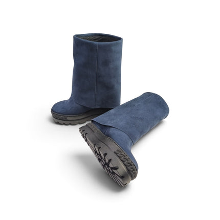 Stivali Donna Double Face con Risvolto e Zeppa in Camoscio Blu | Tsakiris Mallas 622  NINA DOUBLE FACE BLUE Tsakiris Mallas 