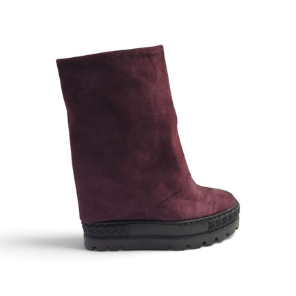 Stivali Donna Double Face con Risvolto e Zeppa in Camoscio Puprle Bordeaux | Tsakiris Mallas 622  NINA DOUBLE FACE PURPLE Tsakiris Mallas 