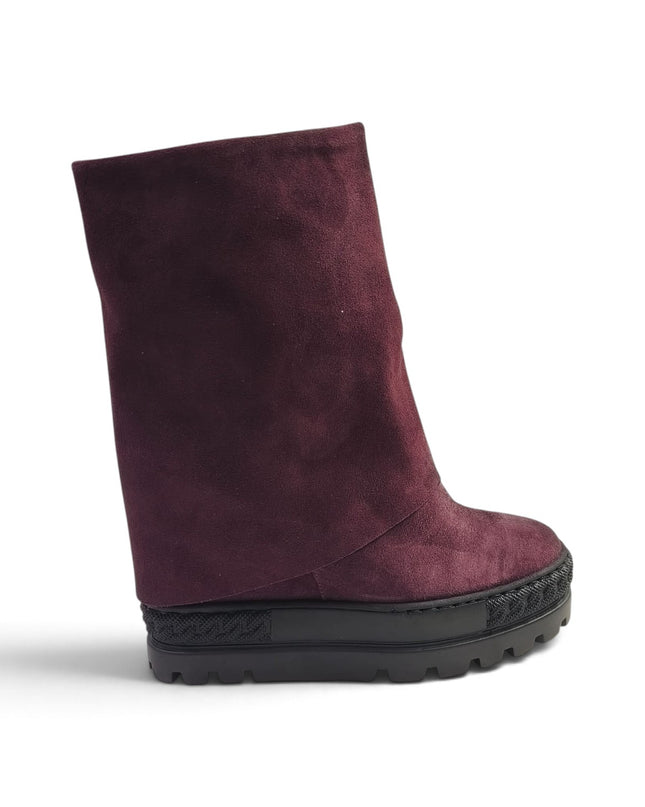 Stivali Donna Double Face con Risvolto e Zeppa in Camoscio Puprle Bordeaux | Tsakiris Mallas 622  NINA DOUBLE FACE PURPLE Tsakiris Mallas 