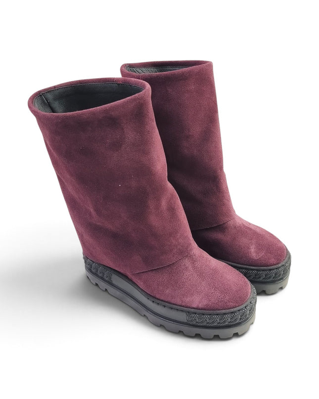 Stivali Donna Double Face con Risvolto e Zeppa in Camoscio Puprle Bordeaux | Tsakiris Mallas 622  NINA DOUBLE FACE PURPLE Tsakiris Mallas 