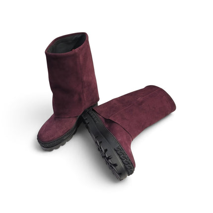 Stivali Donna Double Face con Risvolto e Zeppa in Camoscio Puprle Bordeaux | Tsakiris Mallas 622  NINA DOUBLE FACE PURPLE Tsakiris Mallas 