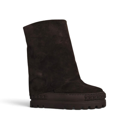 Stivali Donna Double Face con Risvolto e Zeppa in Camoscio Testa di Moro | Tsakiris Mallas 622  NINA DOUBLE FACE SUEDE DARK BROWN Tsakiris Mallas 