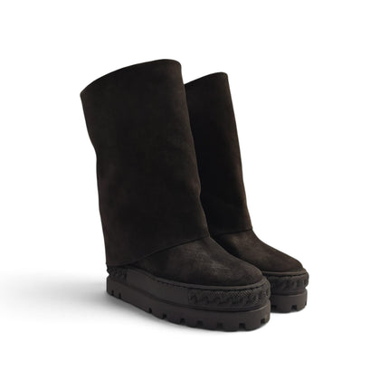 Stivali Donna Double Face con Risvolto e Zeppa in Camoscio Testa di Moro | Tsakiris Mallas 622  NINA DOUBLE FACE SUEDE DARK BROWN Tsakiris Mallas 